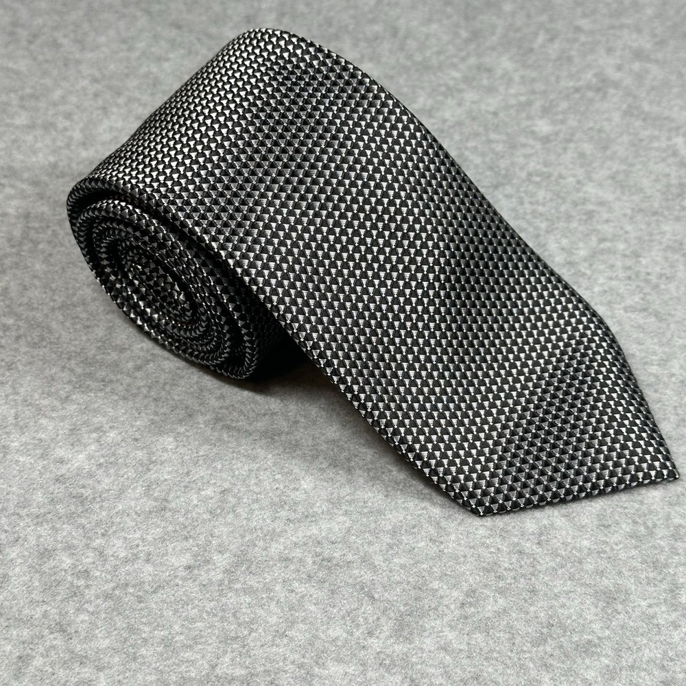Jones New York Signature Black Silver Geometric Tie Classic Mens 58x3.1in